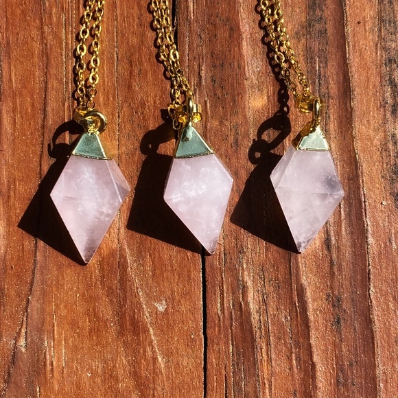 Diamond-Cut Rose Quartz Necklace - Picture 3 of 6